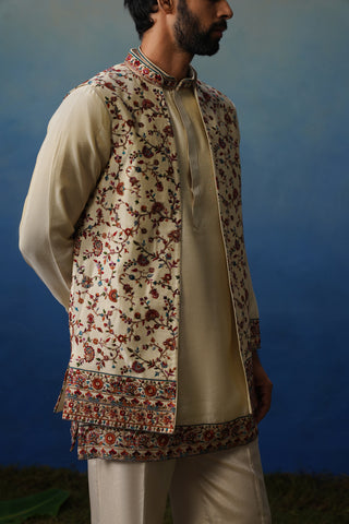 Firoz Cream Kurta Jacket Set with Pants