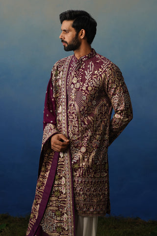Karwaan Wine Kurta Patiyala Set with Dupatta