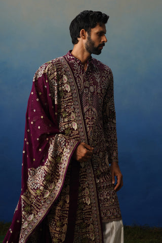 Karwaan Wine Kurta Patiyala Set with Dupatta