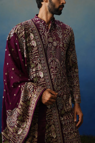 Karwaan Wine Kurta Patiyala Set with Dupatta