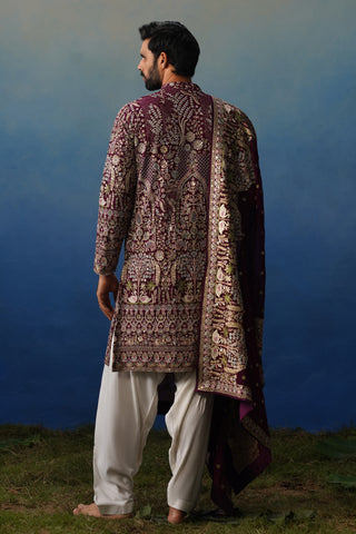 Karwaan Wine Kurta Patiyala Set with Dupatta
