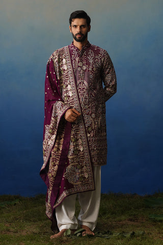 Karwaan Wine Kurta Patiyala Set with Dupatta