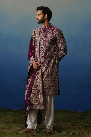 Karwaan Wine Kurta Patiyala Set with Dupatta