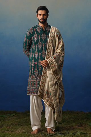 Saaz Bottle Green Kurta Patiyala Set with Dupatta