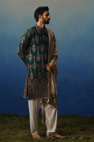 Saaz Bottle Green Kurta Patiyala Set with Dupatta