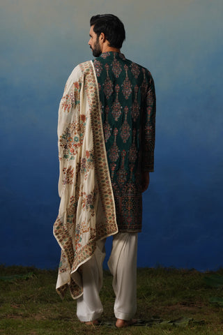 Saaz Bottle Green Kurta Patiyala Set with Dupatta
