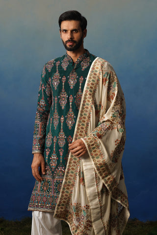 Saaz Bottle Green Kurta Patiyala Set with Dupatta
