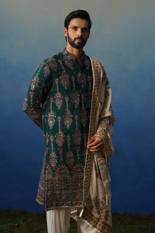 Saaz Bottle Green Kurta Patiyala Set with Dupatta