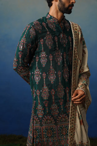 Saaz Bottle Green Kurta Patiyala Set with Dupatta