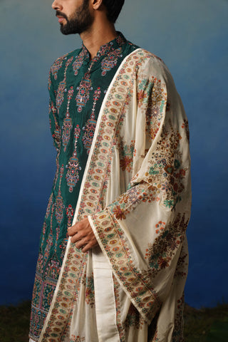 Saaz Bottle Green Kurta Patiyala Set with Dupatta