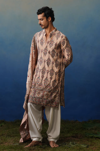 Leher Peach Kurta Patiyala Set with Dupatta