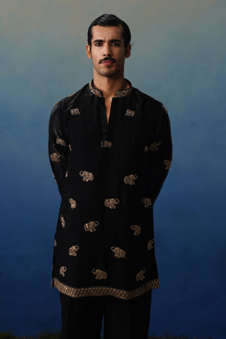 Airavat Black Short Kurta Set with Pants