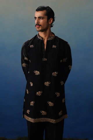 Airavat Black Short Kurta Set with Pants