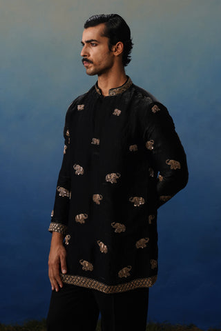 Airavat Black Short Kurta Set with Pants