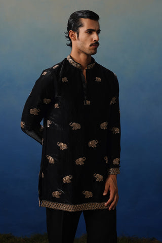 Airavat Black Short Kurta Set with Pants