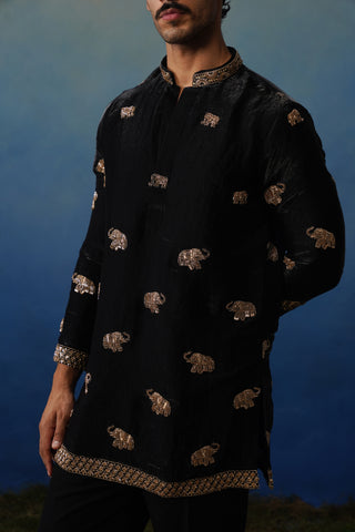 Airavat Black Short Kurta Set with Pants