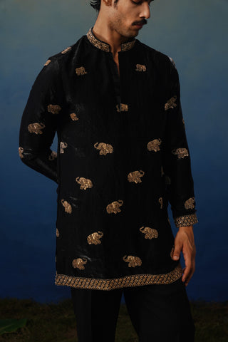 Airavat Black Short Kurta Set with Pants