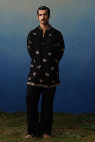 Airavat Black Short Kurta Set with Pants