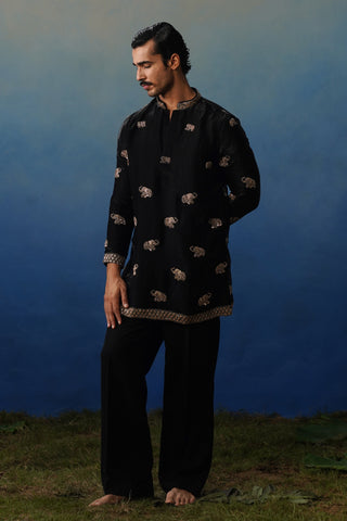 Airavat Black Short Kurta Set with Pants