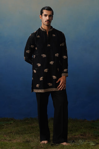 Airavat Black Short Kurta Set with Pants