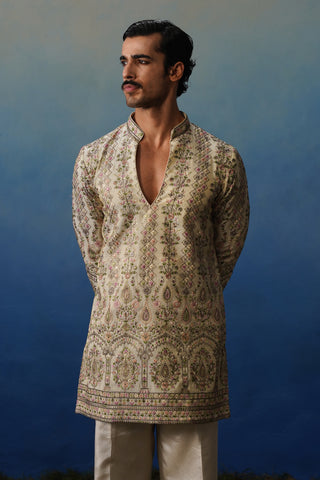 Gulrang Ivory V Neck Short Kurta Set with Pants