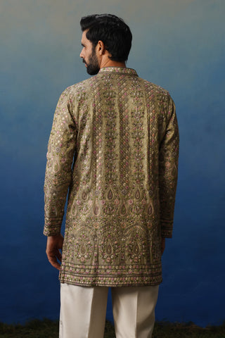 Gulrang Mehndi V Neck Short Kurta Set with Pants