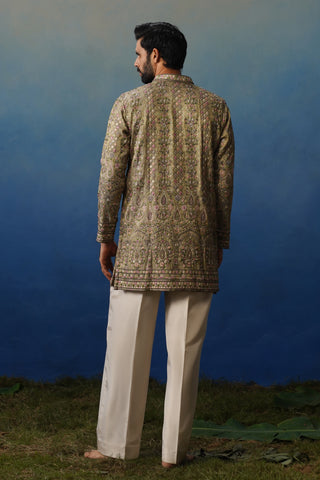 Gulrang Mehndi V Neck Short Kurta Set with Pants