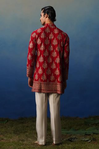 Nigar Red V Neck Short Kurta Set with Pants