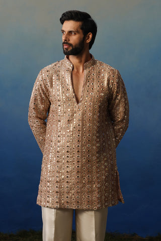 Surya Peach V Neck Short Kurta Set with Pants
