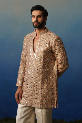 Surya Peach V Neck Short Kurta Set with Pants