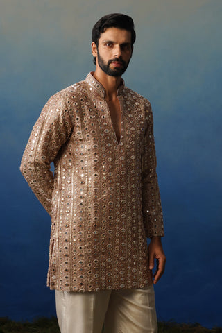 Surya Peach V Neck Short Kurta Set with Pants