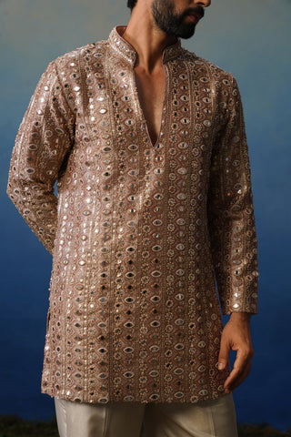 Surya Peach V Neck Short Kurta Set with Pants