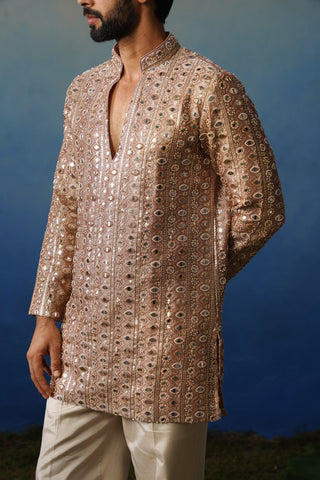 Surya Peach V Neck Short Kurta Set with Pants