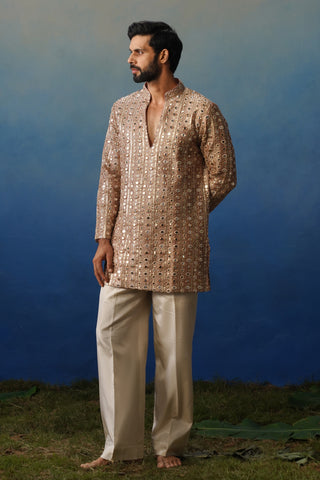 Surya Peach V Neck Short Kurta Set with Pants