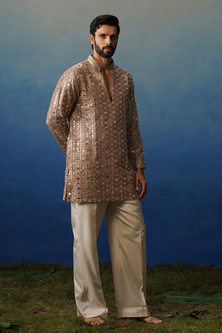 Surya Peach V Neck Short Kurta Set with Pants