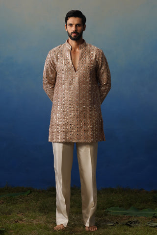 Surya Peach V Neck Short Kurta Set with Pants