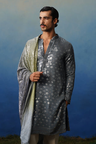 Nakul Grey Kurta Dupatta Set with Pants
