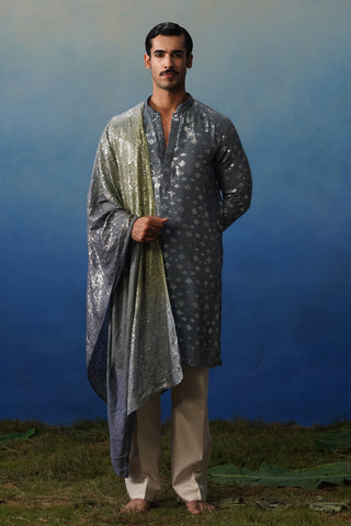 Nakul Grey Kurta Dupatta Set with Pants