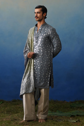 Nakul Grey Kurta Dupatta Set with Pants