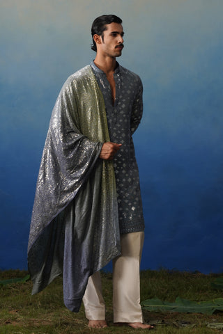 Nakul Grey Kurta Dupatta Set with Pants