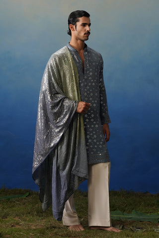 Nakul Grey Kurta Dupatta Set with Pants