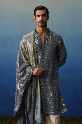 Nakul Grey Kurta Dupatta Set with Pants