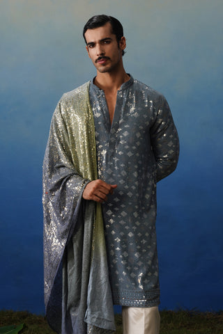 Nakul Grey Kurta Dupatta Set with Pants