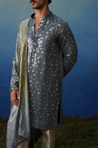 Nakul Grey Kurta Dupatta Set with Pants