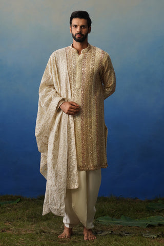 Kartik Cream Kurta Dhoti Set with Dupatta