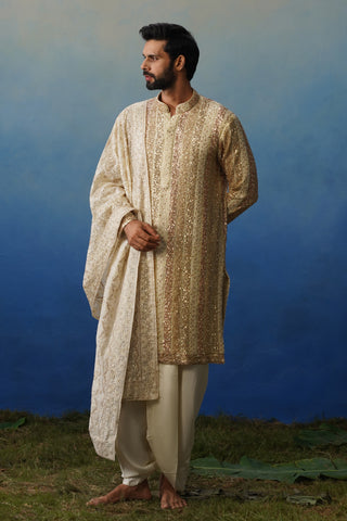 Kartik Cream Kurta Dhoti Set with Dupatta