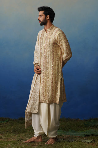 Kartik Cream Kurta Dhoti Set with Dupatta