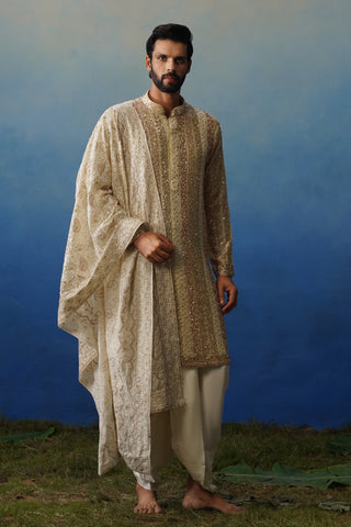 Kartik Cream Kurta Dhoti Set with Dupatta