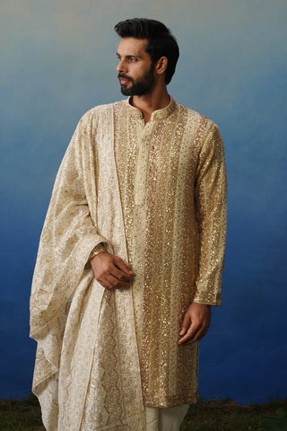 Kartik Cream Kurta Dhoti Set with Dupatta