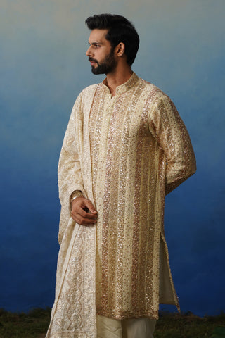 Kartik Cream Kurta Dhoti Set with Dupatta